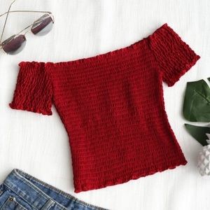 NEW Zaful Smocked Frill Off Shoulder Cropped Top